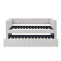 Daybed With Trundle Upholstered Tufted Sofa Bed, With Button And Copper Nail On Square Arms,Both Twin Size, Beige 85