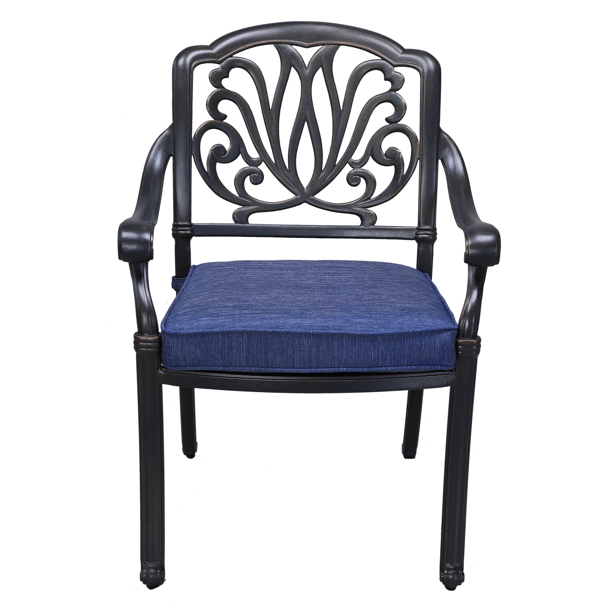 Patio Outdoor Aluminum Dining Armchair With Cushion, Set Of 2, Navy Blue Gray Navy Foam Aluminum