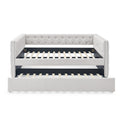 Daybed With Trundle Upholstered Tufted Sofa Bed, With Button And Copper Nail On Square Arms,Full Daybed & Twin Trundle, Beige 85