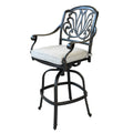 Patio Outdoor Aluminum Swivel Bar Stool With Cushion, Set Of 2, Cast Silver Dark Gray White Polyester Aluminum