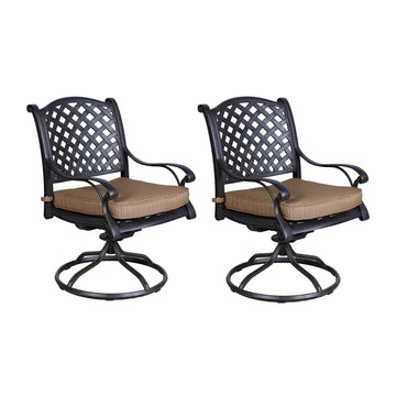 Patio Outdoor Dining Swivel Rocker Chairs With Cushion, Set Of 2, Dupione Brown Antique Brown Foam Aluminum