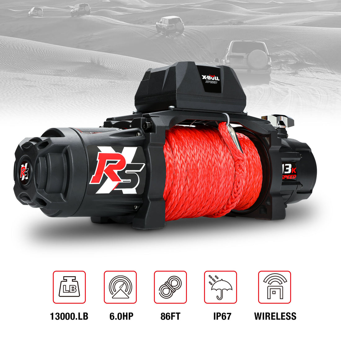 13000 Lbs 12V Electric Winch Xrs Speed With Wireless Remote And Synthetic Rope For Utvs Suvs Jeep Towing Truck 4Wd Black Aluminium