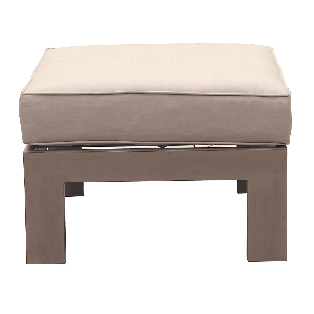 Patio Indoor Outdoor Aluminum Ottoman Footstool With Cushion, Wood Grained Cast Silver Pewter Foam Aluminum