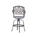 Patio Outdoor Aluminum Swivel Bar Stool With Cushion, Set Of 2, Cast Silver Dark Gray White Polyester Aluminum