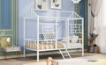 Metal House Bed Frame Twin Size With Slatted Support No Box Spring Needed White Twin White Metal