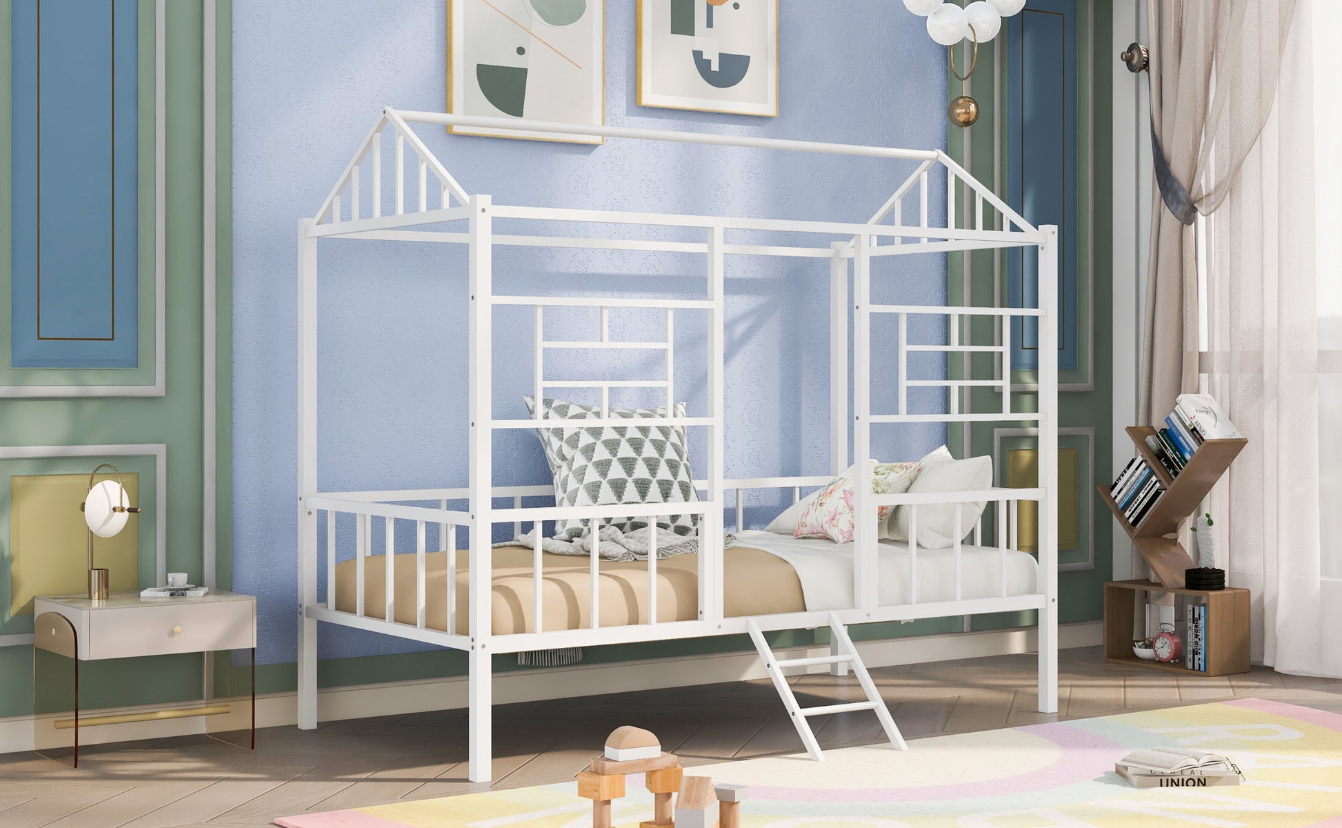 Metal House Bed Frame Twin Size With Slatted Support No Box Spring Needed White Twin White Metal