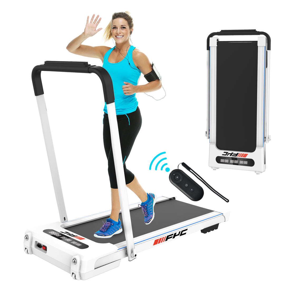 Fyc 2 In 1 Under Desk Treadmill 3.5 Hp Folding Treadmill For Home, Installation Free Foldable Treadmill Compact Electric Running Machine, Remote Control & Led Display Walking Running Jogging White Steel