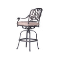 Patio Outdoor Aluminum Swivel Bar Stool With Cushion, Set Of 2, Spectrum Sand Grey Ivory Polyester Aluminum