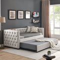 Daybed With Trundle Upholstered Tufted Sofa Bed, With Button And Copper Nail On Square Arms,Both Twin Size, Beige 85