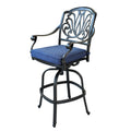 Patio Outdoor Aluminum Swivel Bar Stool With Cushion, Set Of 2, Navy Blue Gray Navy Polyester Aluminum