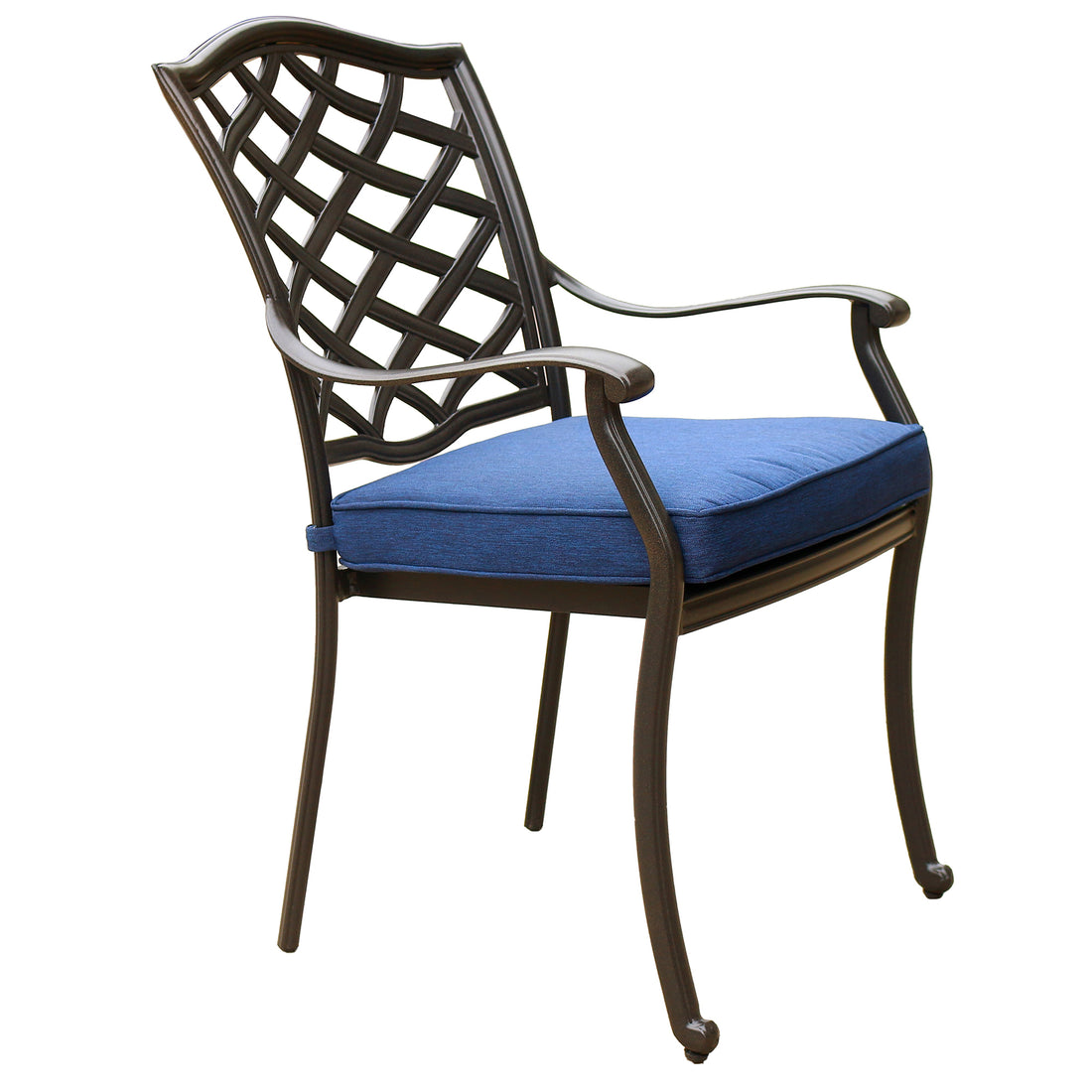 Outdoor Patio Aluminum Dining Arm Chair With Cushion, Set Of 2, Navy Blue Navy Blue Foam Aluminum