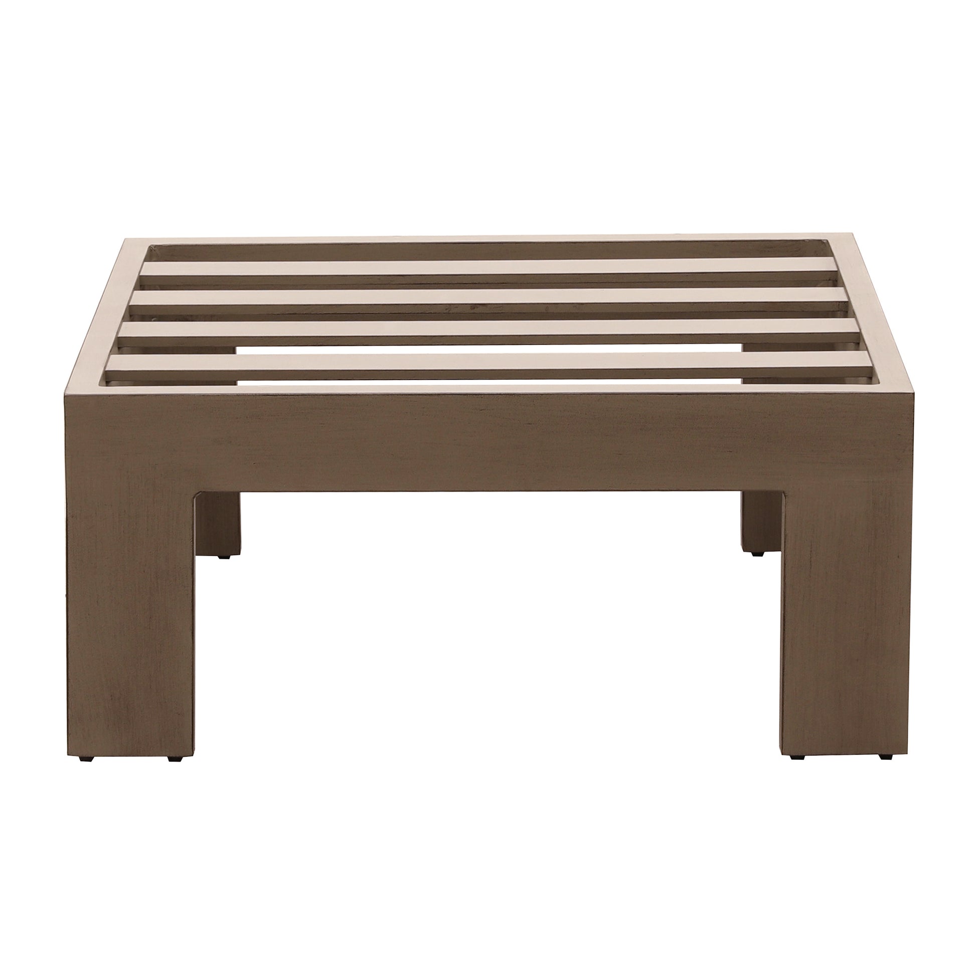 Patio Indoor Outdoor Aluminum Ottoman Footstool With Cushion, Wood Grained Cast Silver Pewter Foam Aluminum