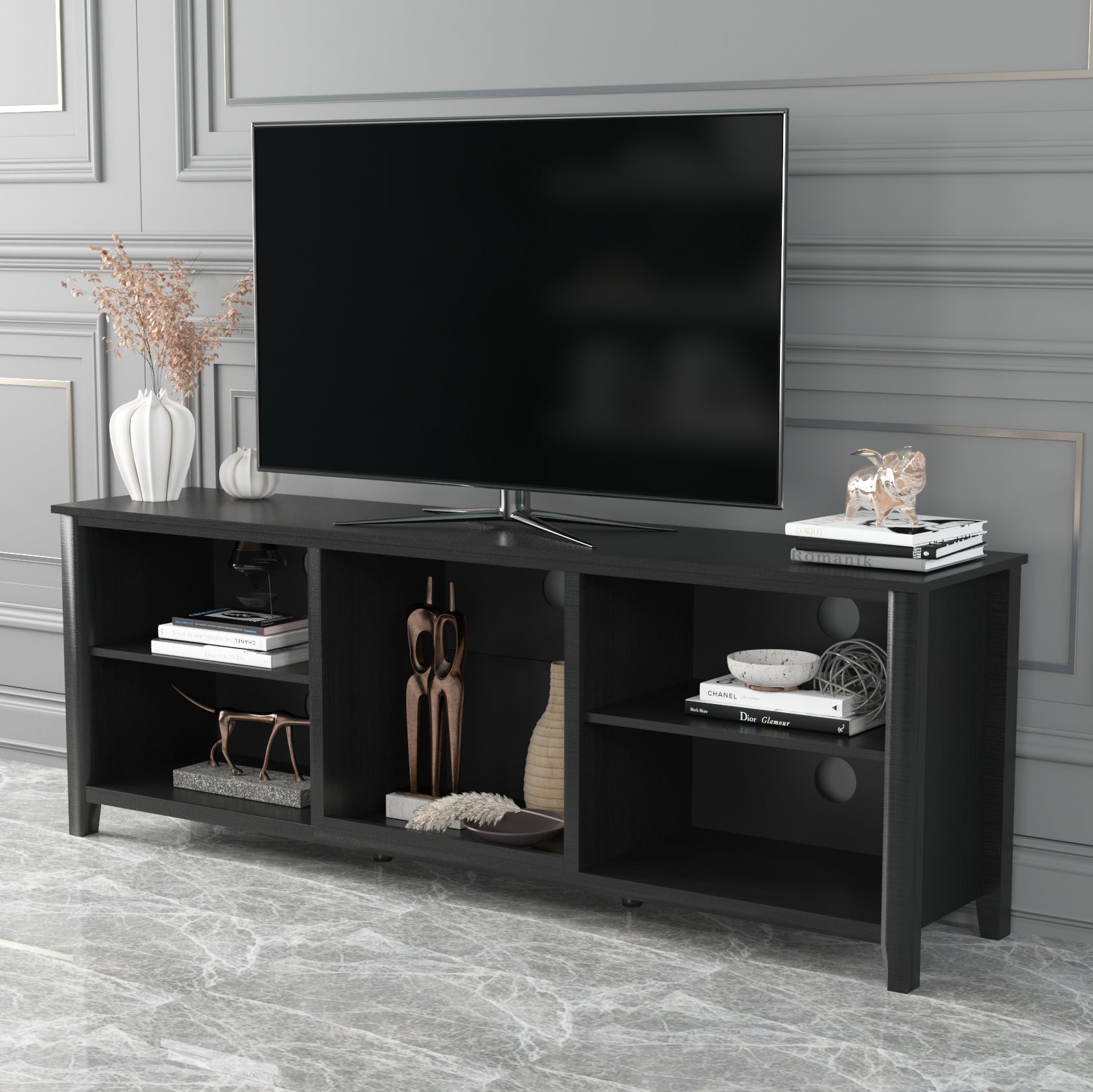 Tv Stand Storage Media Console Entertainment Center,Tradition Black Black Particle Board