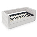Daybed With Trundle Upholstered Tufted Sofa Bed, With Button And Copper Nail On Square Arms,Both Twin Size, Beige 85