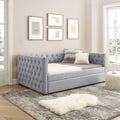 Daybed With Trundle Upholstered Tufted Sofa Bed, With Button And Copper Nail On Square Arms,Full Daybed & Twin Trundle, Grey 85