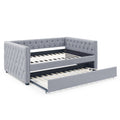 Daybed With Trundle Upholstered Tufted Sofa Bed, With Button And Copper Nail On Square Arms,Full Daybed & Twin Trundle, Grey 85