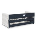 Daybed With Trundle Upholstered Tufted Sofa Bed, With Button And Copper Nail On Square Arms,Both Twin Size, Beige 85