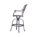 Patio Outdoor Aluminum Swivel Bar Stool With Cushion, Set Of 2, Cast Silver Dark Gray White Polyester Aluminum