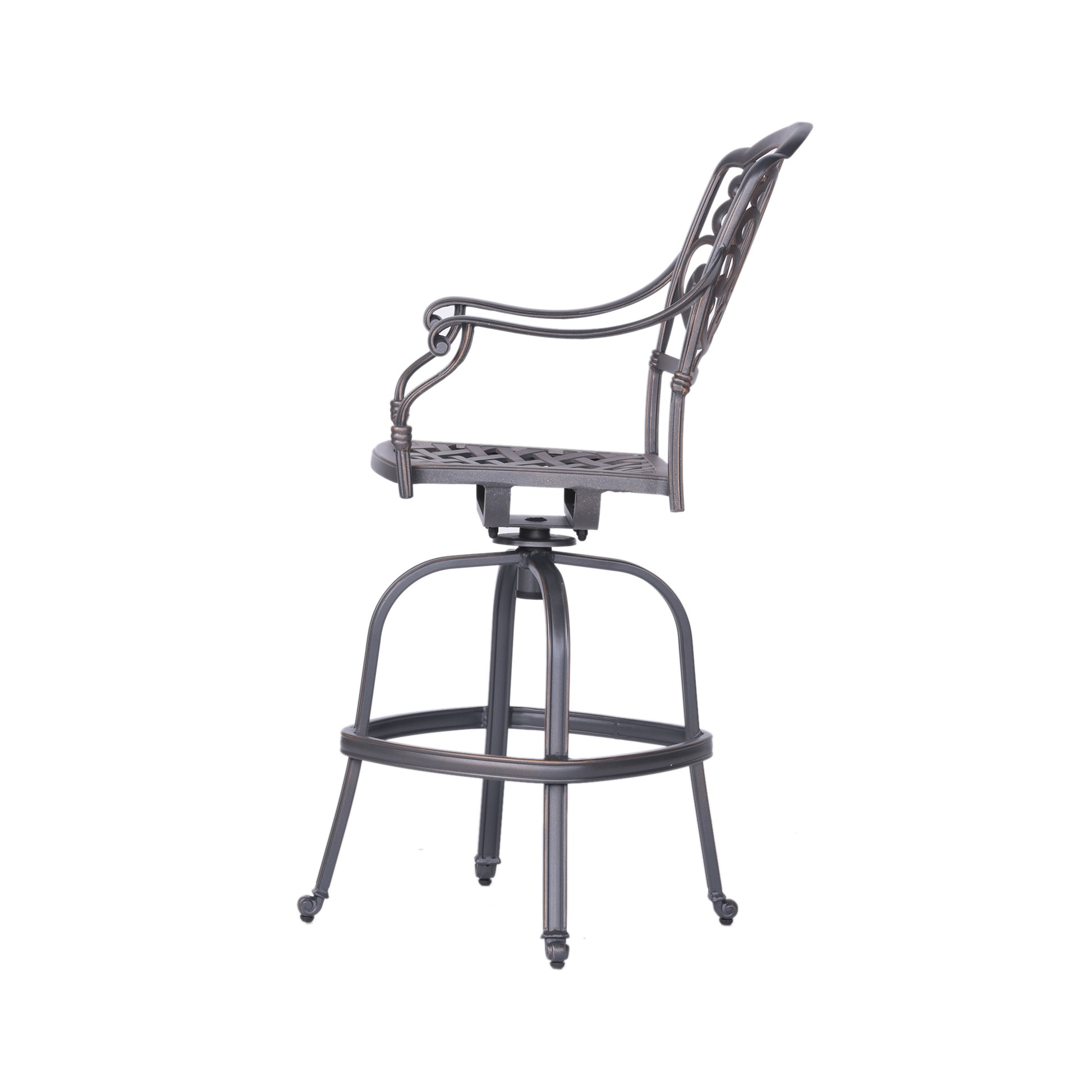 Patio Outdoor Aluminum Swivel Bar Stool With Cushion, Set Of 2, Cast Silver Dark Gray White Polyester Aluminum