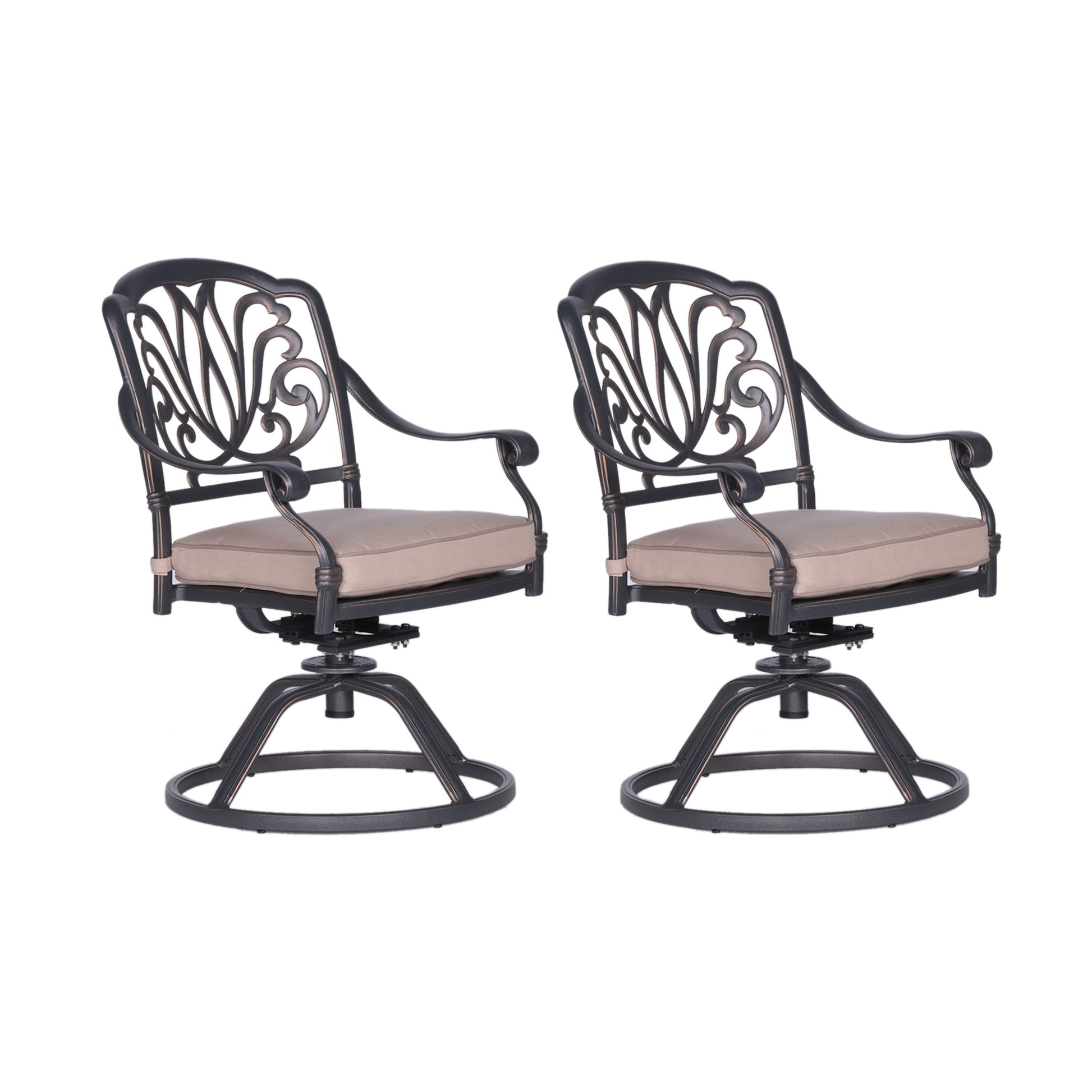 Patio Outdoor Aluminum Dining Swivel Rocker Chairs With Cushion, Set Of 2, Spectrum Sand Grey Ivory Foam Aluminum