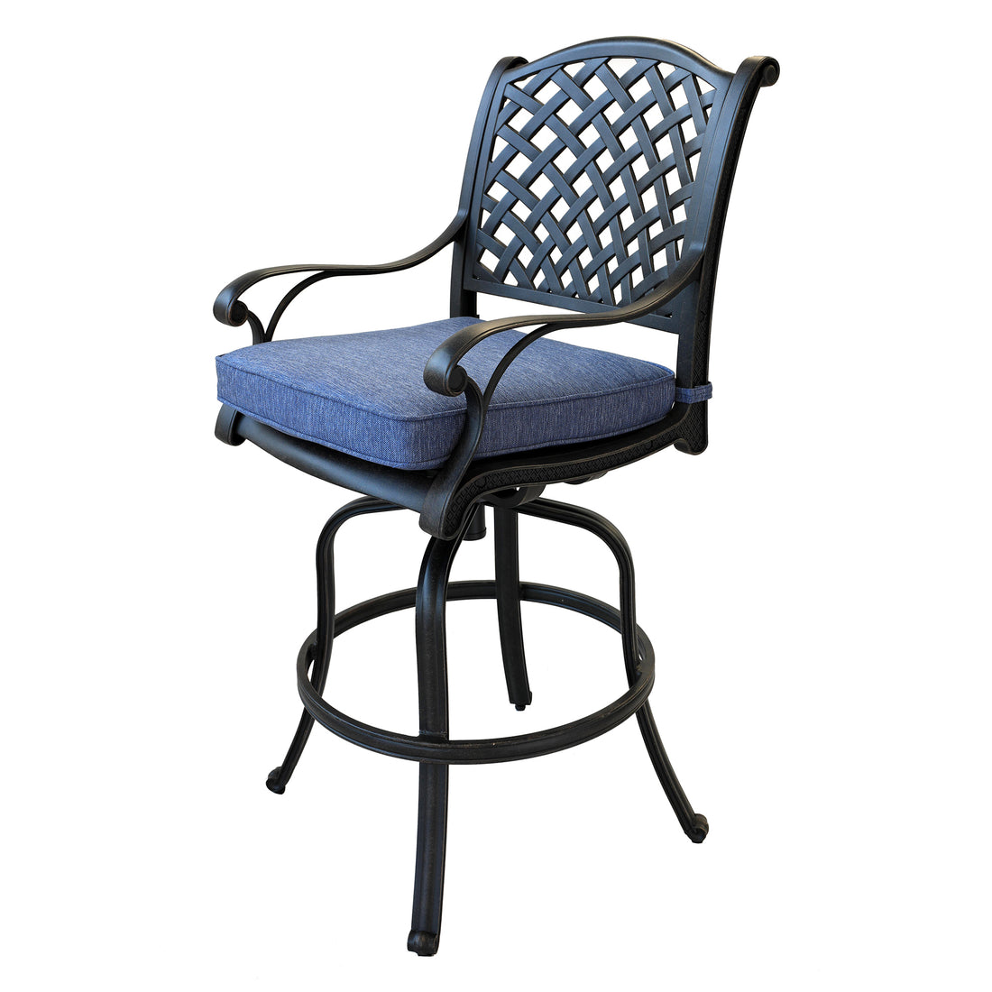 Patio Outdoor Aluminum Bar Stool With Cushion, Set Of 2, Navy Blue Antique Navy Blue Foam Aluminum