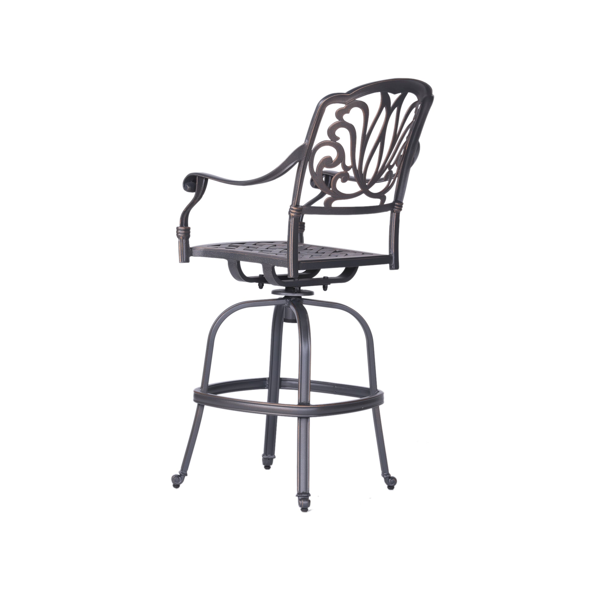 Patio Outdoor Aluminum Swivel Bar Stool With Cushion, Set Of 2, Cast Silver Dark Gray White Polyester Aluminum