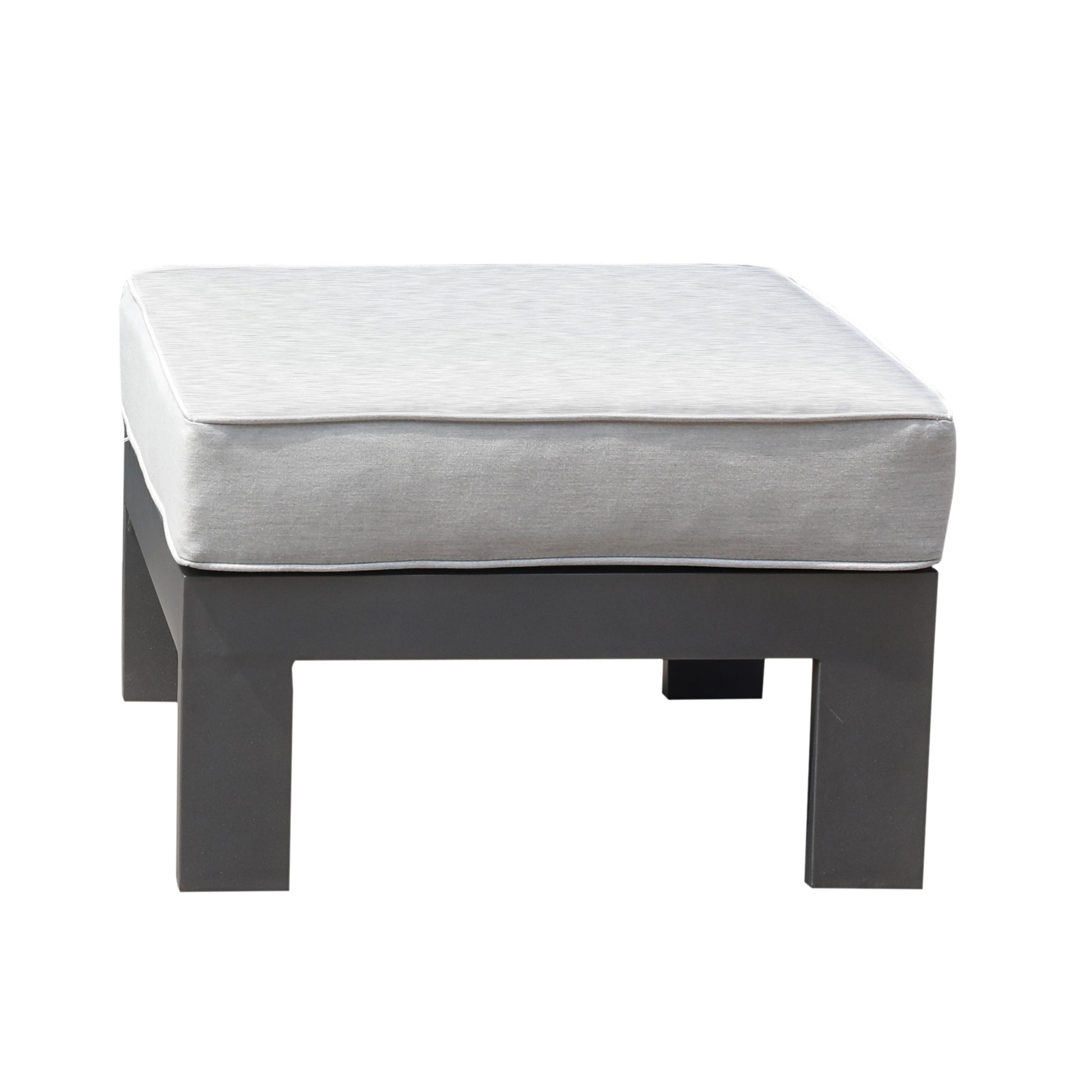 Patio Indoor Outdoor Aluminum Ottoman Footstool With Cushion, Powdered Pewter Pewter Foam Aluminum