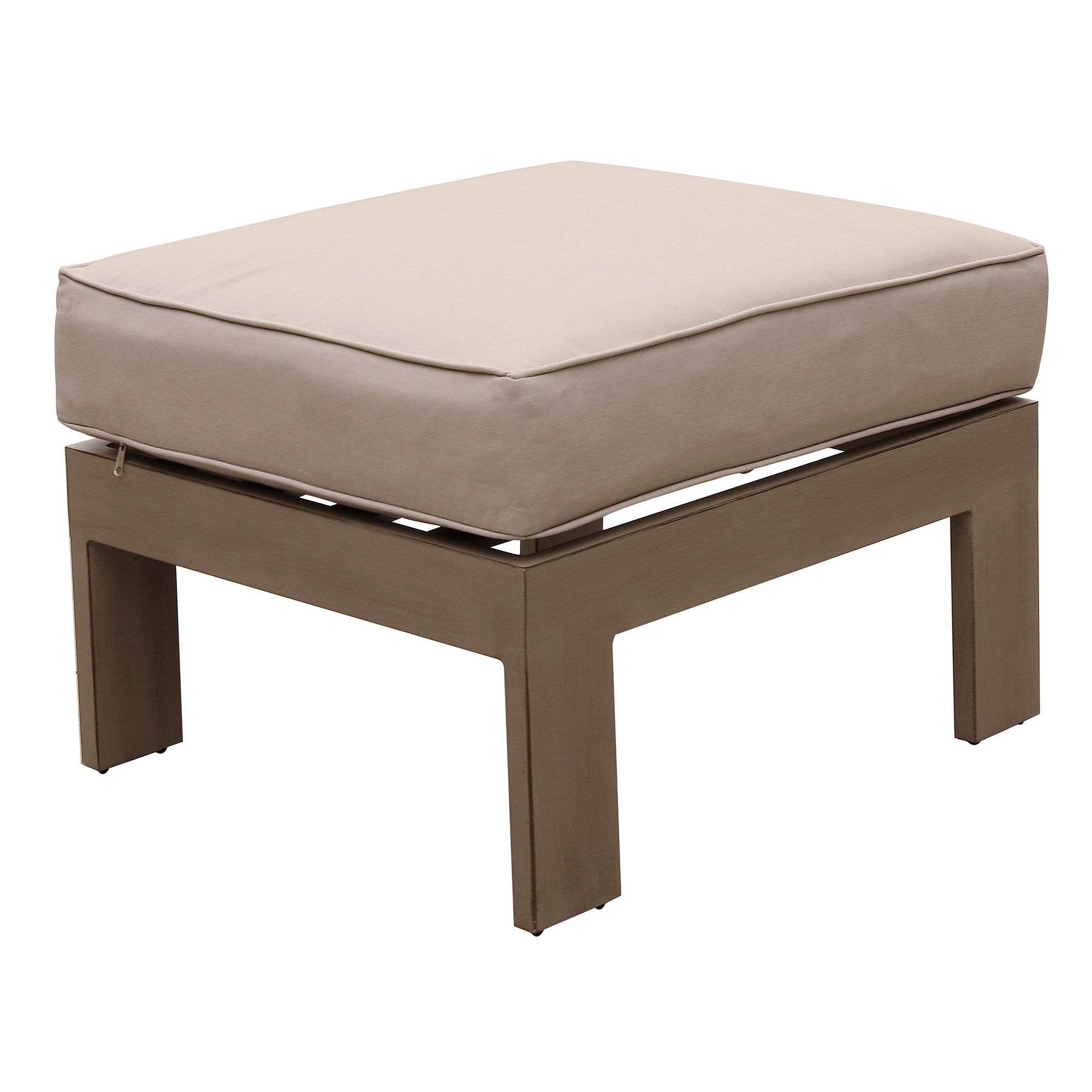 Patio Indoor Outdoor Aluminum Ottoman Footstool With Cushion, Wood Grained Cast Silver Pewter Foam Aluminum