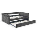 Daybed With Trundle Upholstered Tufted Sofa Bed, With Button And Copper Nail On Arms,Full Daybed & Twin Trundle, Grey 85.5