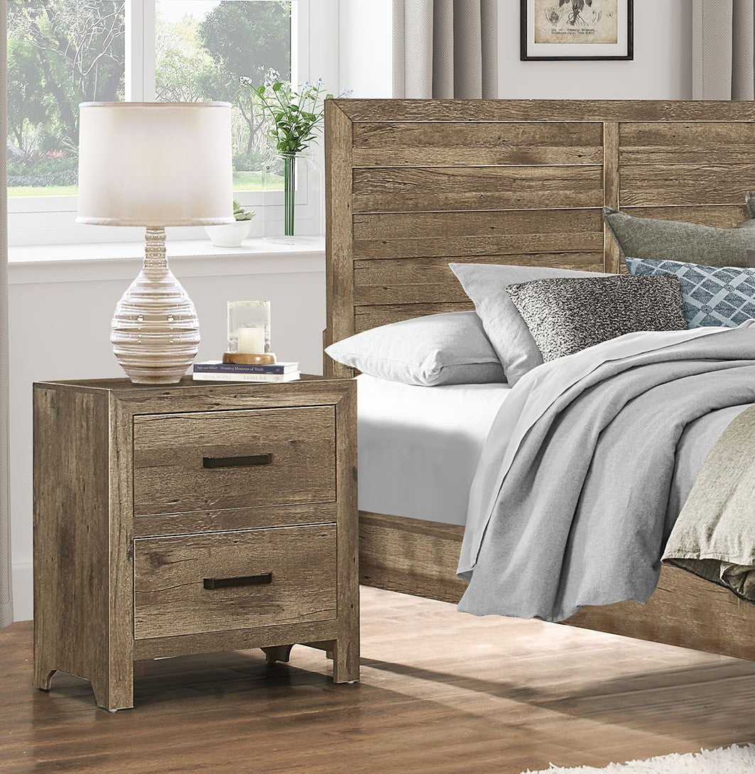 Bedroom Wooden Nightstand 1Pc Weathered Pine Finish 2X Drawers Transitional Style Furniture Natural 2 Drawers Bedroom Wood