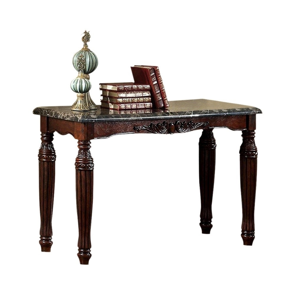 Traditional Espresso Solid Wood Sofa Table Faux Marble Top Intricate Design Living Room Furniture Espresso Primary Living Space Antique,Classic,Traditional Rectangular Solid Wood