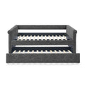 Daybed With Trundle Upholstered Tufted Sofa Bed, With Button And Copper Nail On Arms,Full Daybed & Twin Trundle, Grey 85.5