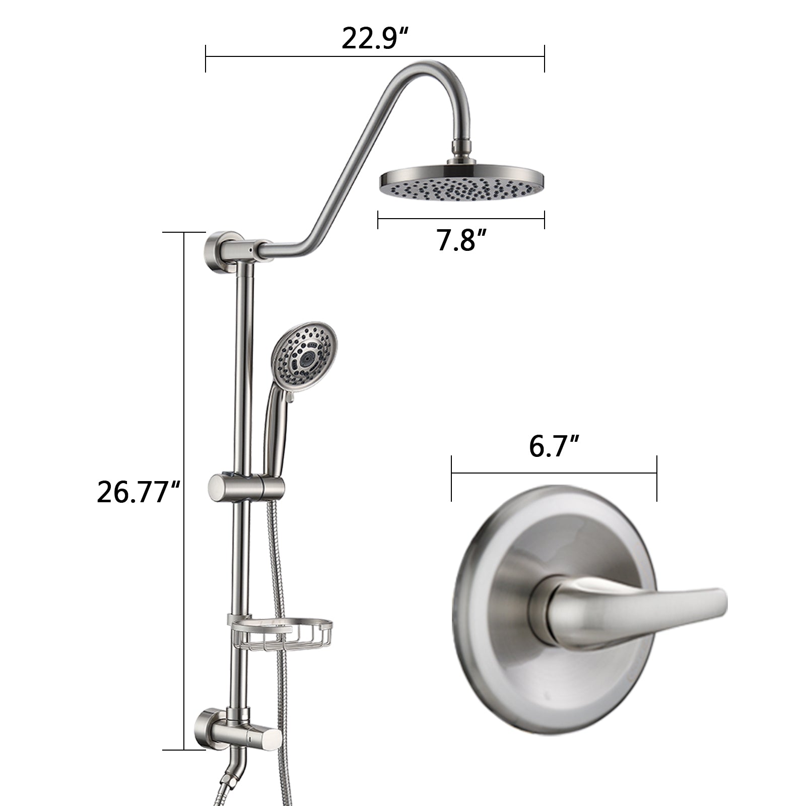 Shower Head With Handheld Shower System With 8" Rain Shower Head Rough In Valve Included Brushed Nickel Stainless Steel