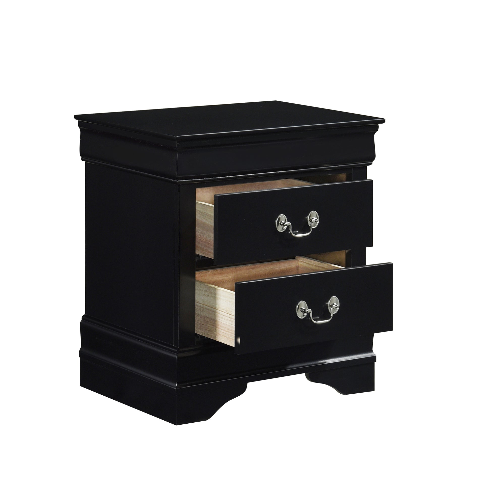 Classic Louis Philippe Style Black Finish 1Pc Nightstand Of Drawers Traditional Design Bedroom Furniture Black 2 Drawers Bedroom Traditional Wood