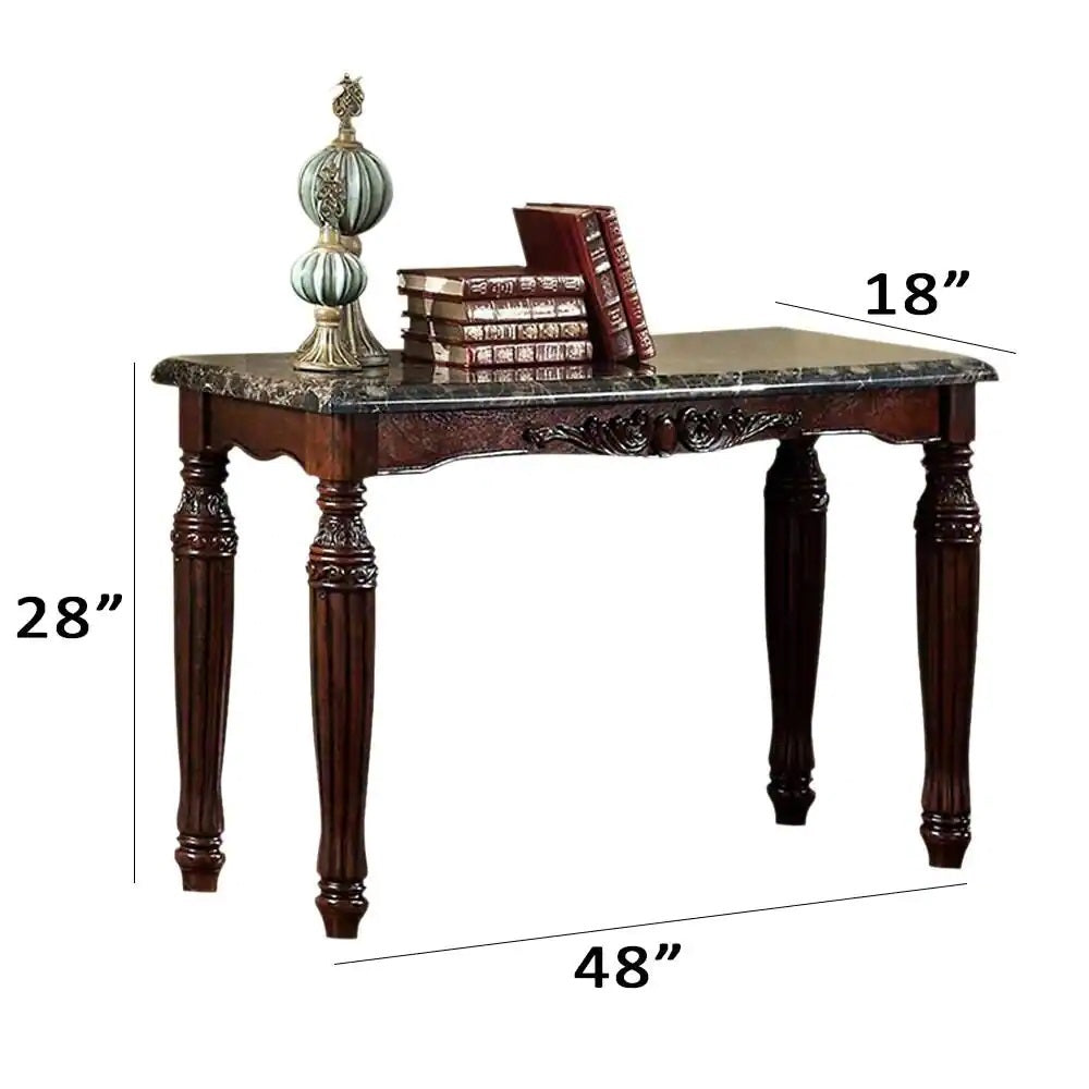 Traditional Espresso Solid Wood Sofa Table Faux Marble Top Intricate Design Living Room Furniture Espresso Primary Living Space Antique,Classic,Traditional Rectangular Solid Wood