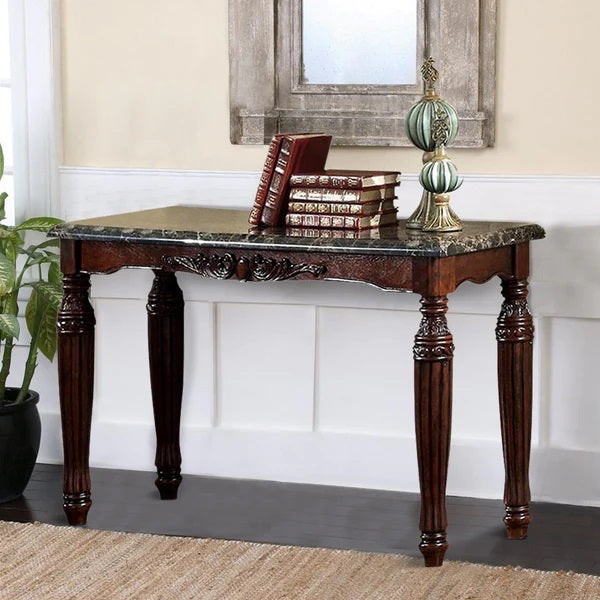 Traditional Espresso Solid Wood Sofa Table Faux Marble Top Intricate Design Living Room Furniture Espresso Primary Living Space Antique,Classic,Traditional Rectangular Solid Wood