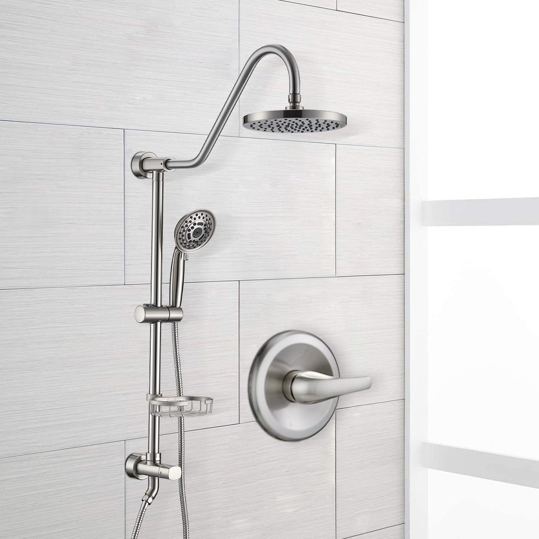 Shower Head With Handheld Shower System With 8" Rain Shower Head Rough In Valve Included Brushed Nickel Stainless Steel