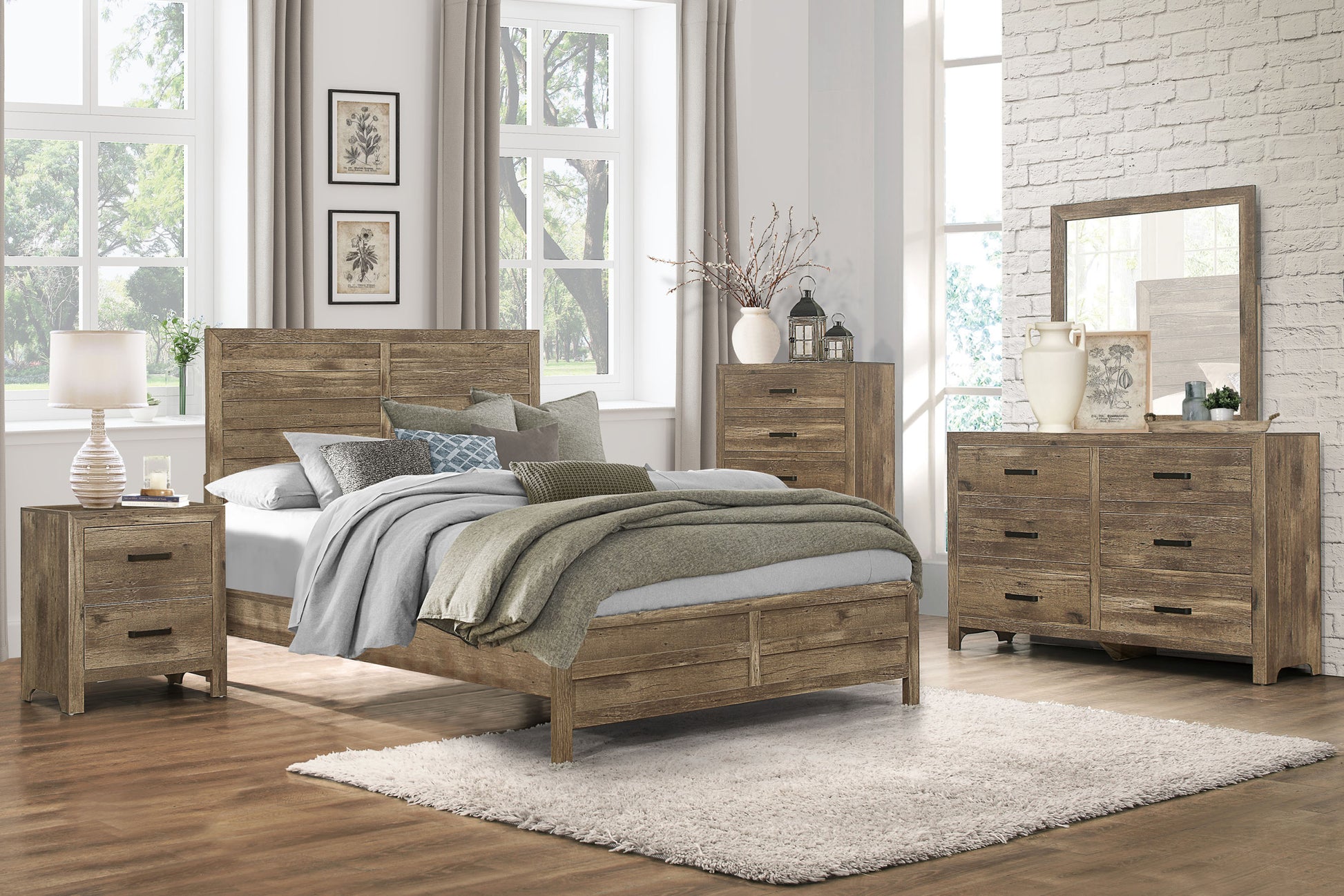 Weathered Pine Finish 1Pc Queen Bed Modern Line Pattern Rusticated Style Bedroom Furniture Box Spring Required Queen Brown Mix Wood Bedroom Rustic Bed Frame Wood