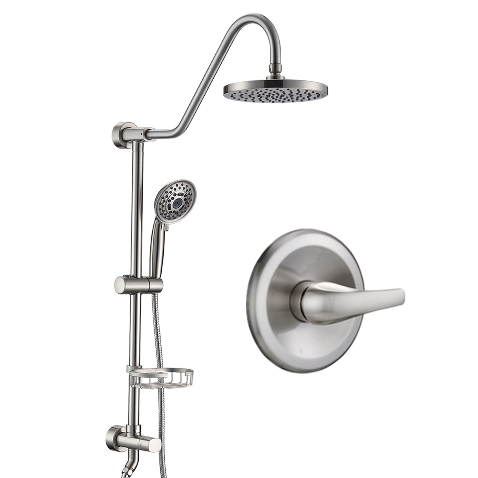 Shower Head With Handheld Shower System With 8" Rain Shower Head Rough In Valve Included Brushed Nickel Stainless Steel