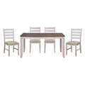 Grayish White And Brown Finish Casual Dining Room Furniture 5Pc Dining Set Rectangular Wooden Table And 4X Side Chairs Fabric Upholstered Seat Multicolor Seats 4 Dining Room Rectangular Dining Table With Chair Wood