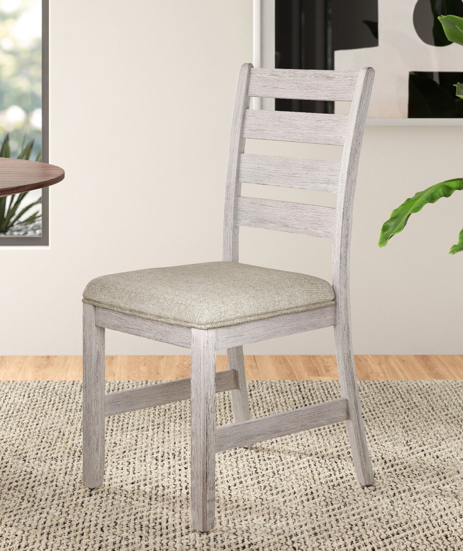Grayish White And Brown Finish Casual Dining Room Furniture 7Pc Dining Set Rectangular Wooden Table And 6X Side Chairs Fabric Upholstered Seat Multicolor Seats 6 Dining Room Rectangular Dining Table With Chair Wood