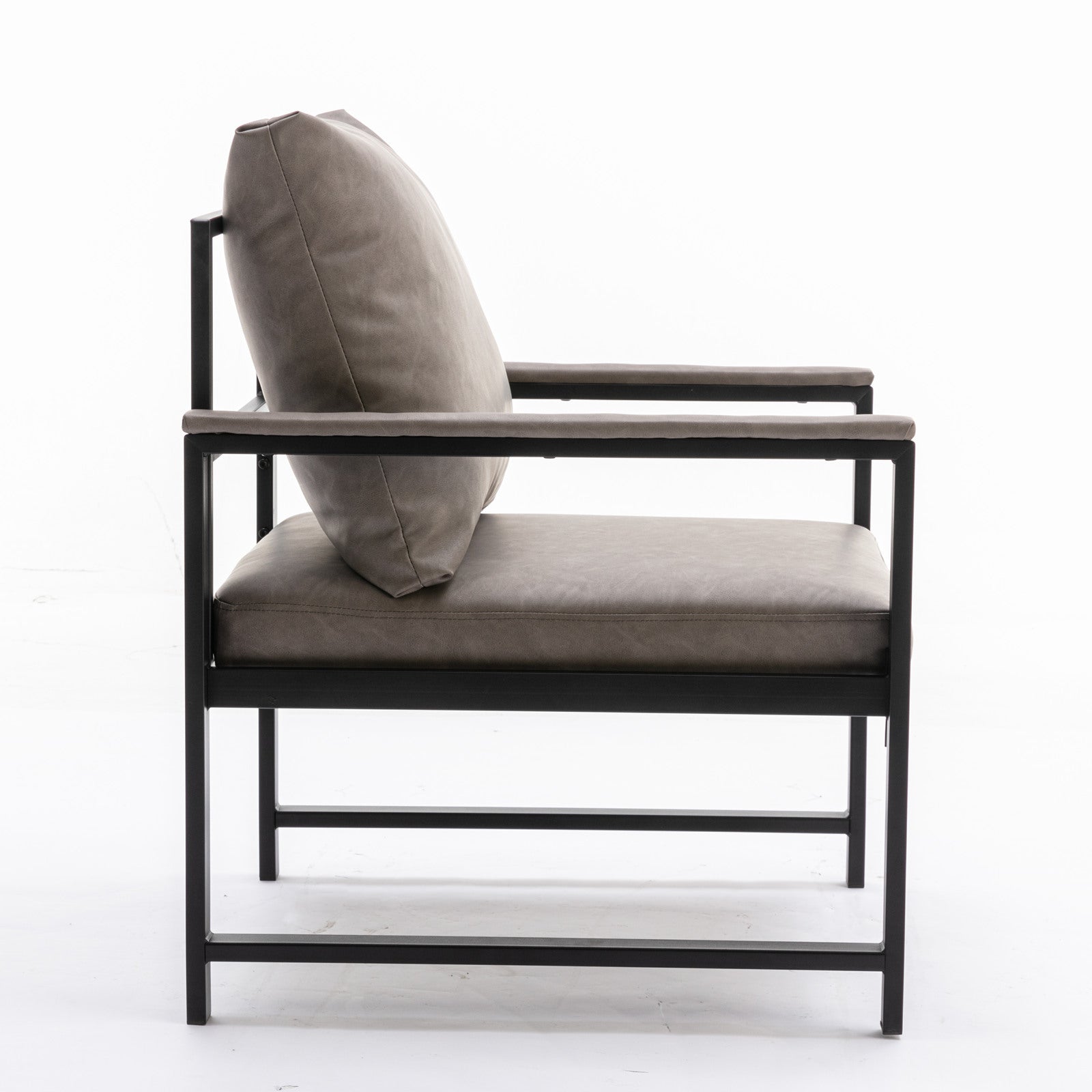Modern Faux Leather Accent Chair With Black Powder Coated Metal Frame, Single Sofa For Living Room Bedroom, Gray Gray Foam Pu