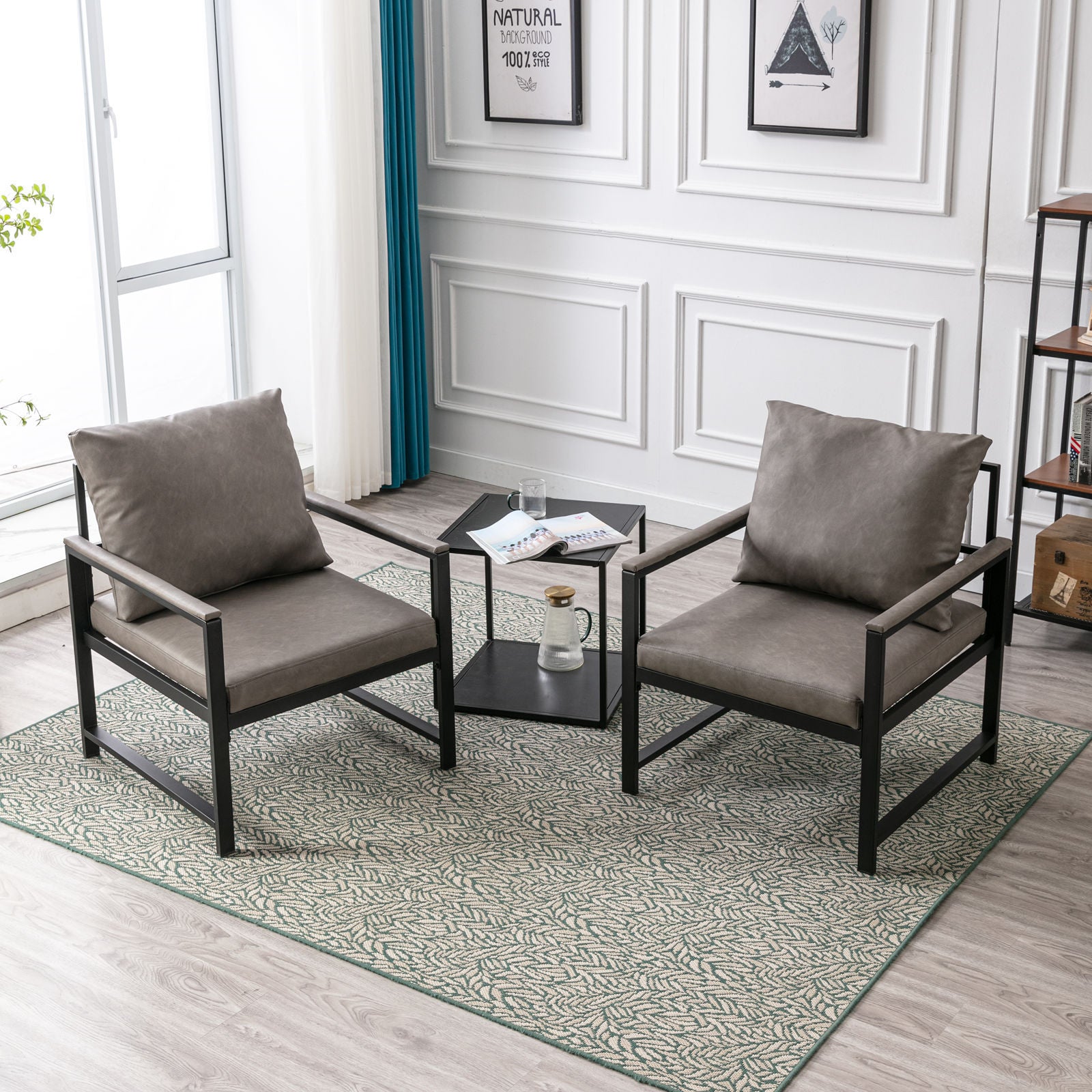 Modern Faux Leather Accent Chair With Black Powder Coated Metal Frame, Single Sofa For Living Room Bedroom, Gray Gray Foam Pu
