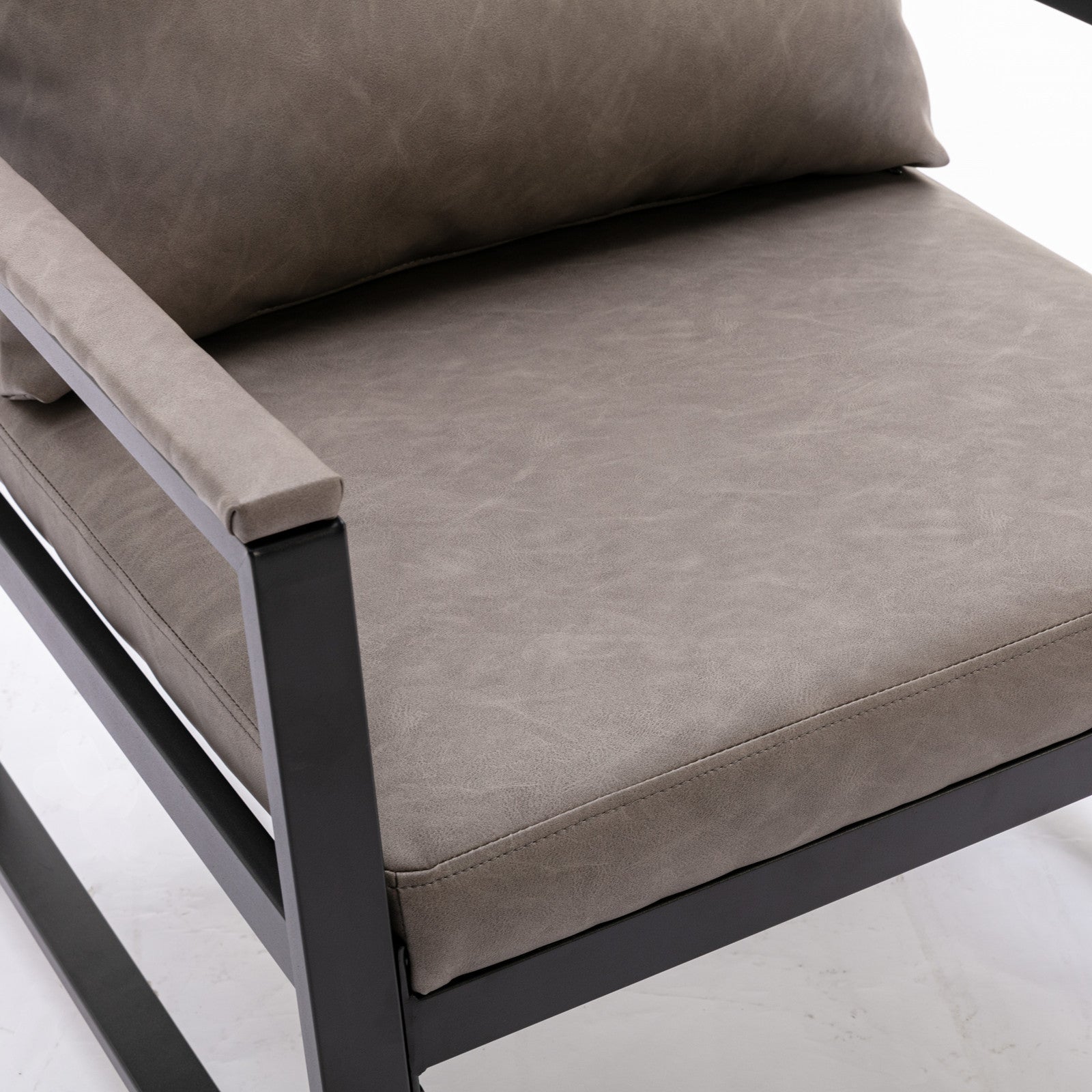 Modern Faux Leather Accent Chair With Black Powder Coated Metal Frame, Single Sofa For Living Room Bedroom, Gray Gray Foam Pu