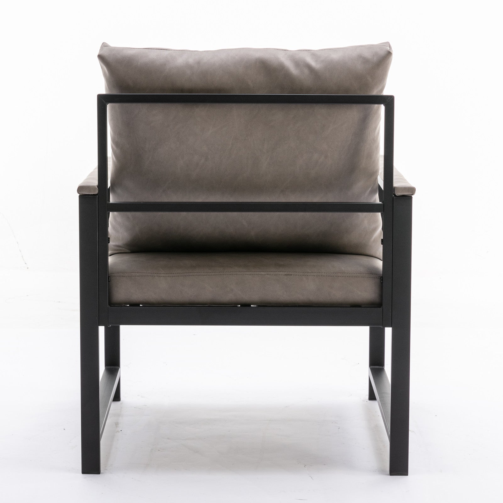 Modern Faux Leather Accent Chair With Black Powder Coated Metal Frame, Single Sofa For Living Room Bedroom, Gray Gray Foam Pu