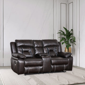 Reclining Upholstered Manual Puller In Faux Leather, Brown 72.83*38.58*40.16 Brown Dining Room Soft Modern Leather 2 Seat