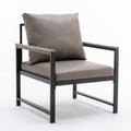 Modern Faux Leather Accent Chair With Black Powder Coated Metal Frame, Single Sofa For Living Room Bedroom, Gray Gray Foam Pu
