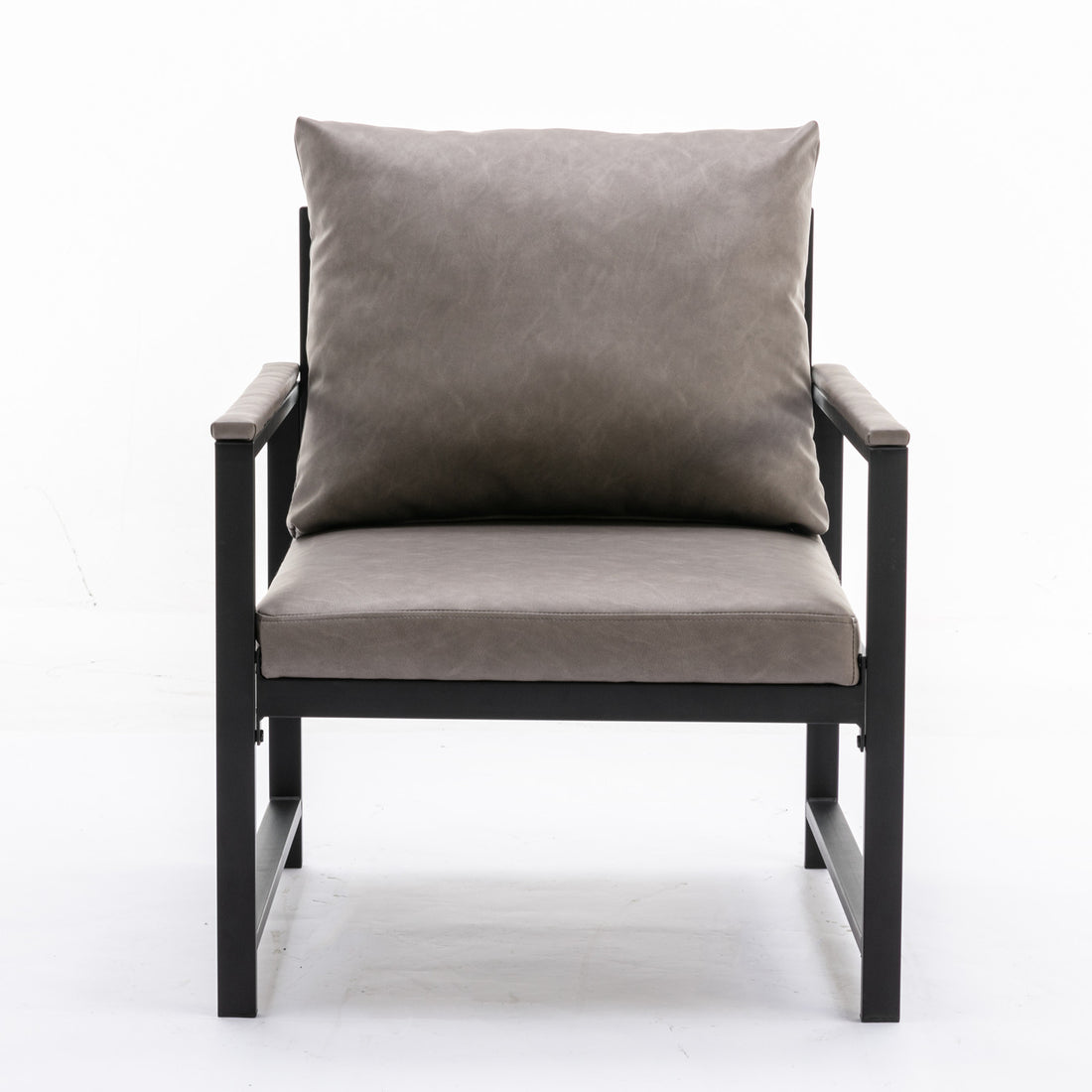 Modern Faux Leather Accent Chair With Black Powder Coated Metal Frame, Single Sofa For Living Room Bedroom, Gray Gray Foam Pu