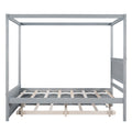 Wood Canopy Bed With Trundle Bed ,Full Size Canopy Platform Bed With Support Slats .No Box Spring Needed, Brushed Gray Gray Solid Wood