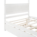 Wood Canopy Bed With Trundle Bed ,Full Size Canopy Platform Bed With Support Slats .No Box Spring Needed, Brushed White White Solid Wood